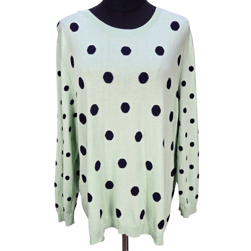 Women's XL Pistachio Polka Dot Cotton Rayon Knit Sweater Talbots Casual Chic